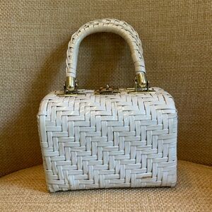 Lesco Purse Handbag White Woven wicker picnic basket bag